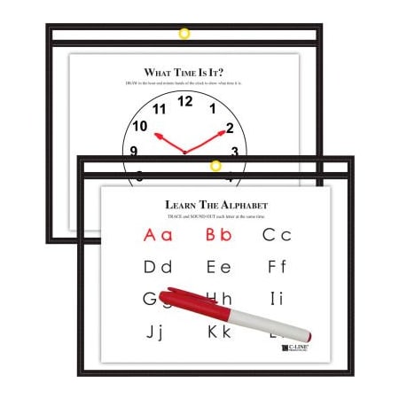 C-Line Products C-Line Products Horizontal Reusable Dry Erase Pocket, Black, 12in x 9in, 30 Erase Pockets/Set 40711-BX